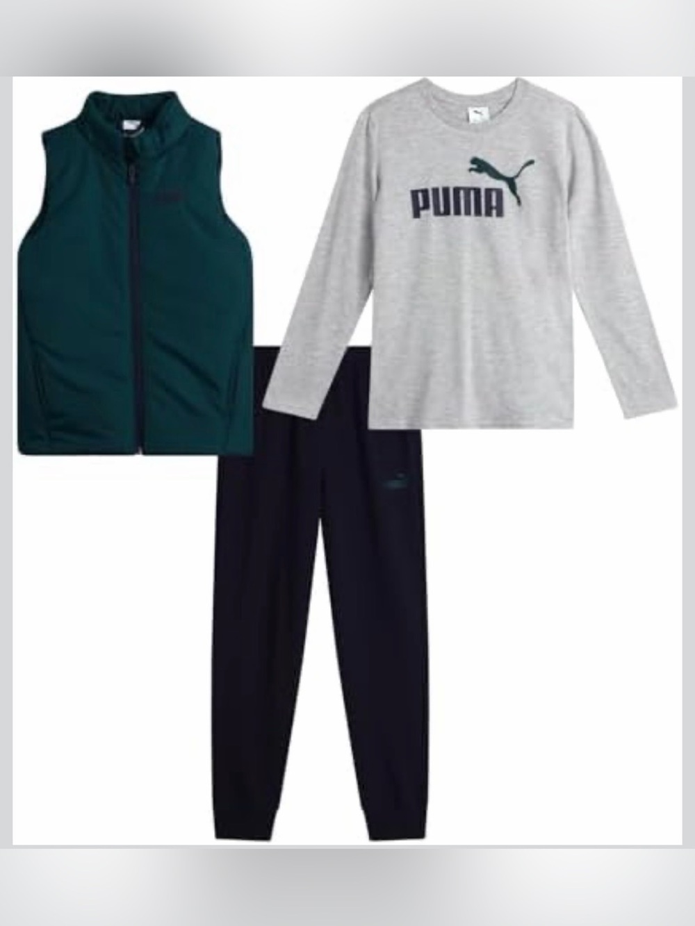 Puma Boys Size M(10-12) -3 Piece Puffer Vest Tee Jogger Pants